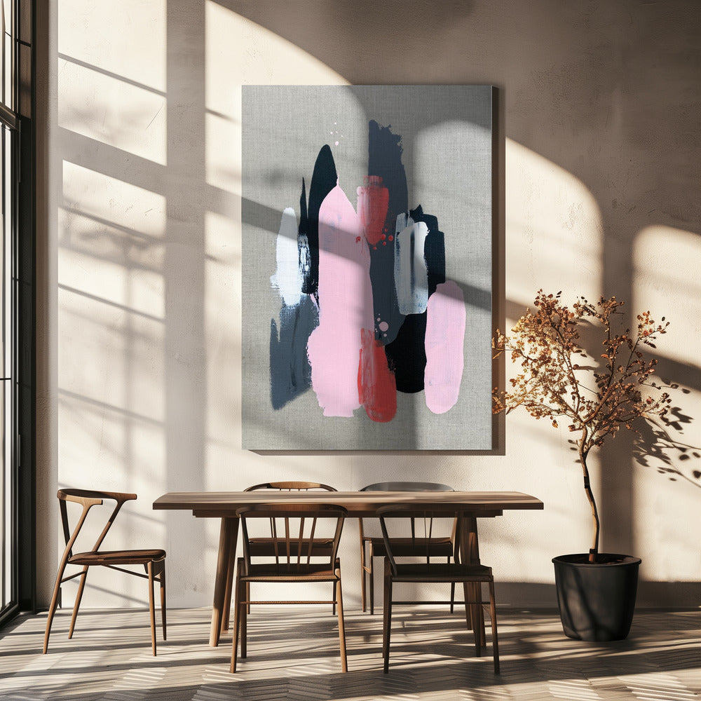  Pink Black and Grey 1 Wall Artwork In White Floating Frame