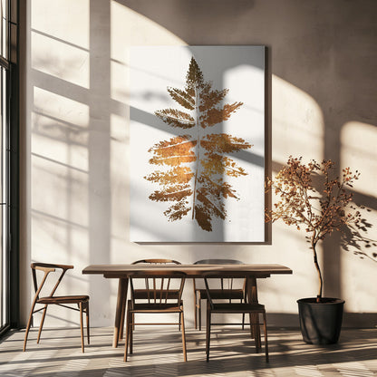 Artwork- Oak Leaf Print (gold)-24X36inches-In Black Floating Frame