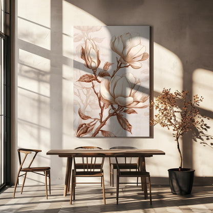  Beige Flowers 1 Wall Artwork In White Floating Frame