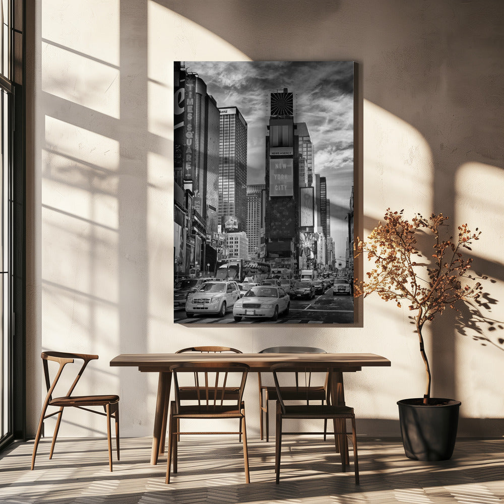  NEW YORK CITY Times Square - Monochrome Wall Artwork In White Floating Frame
