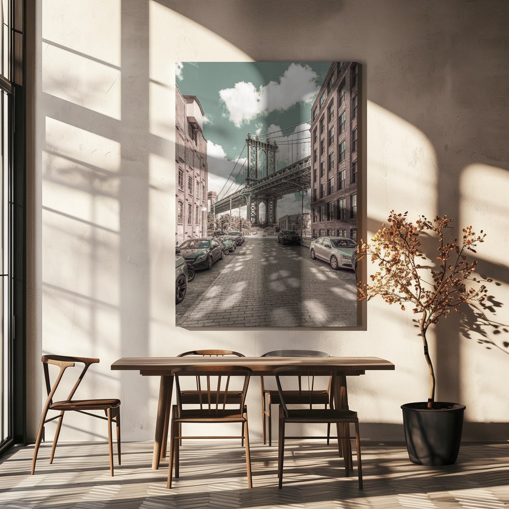  NEW YORK CITY Manhattan Bridge | urban vintage style Wall Artwork In White Floating Frame