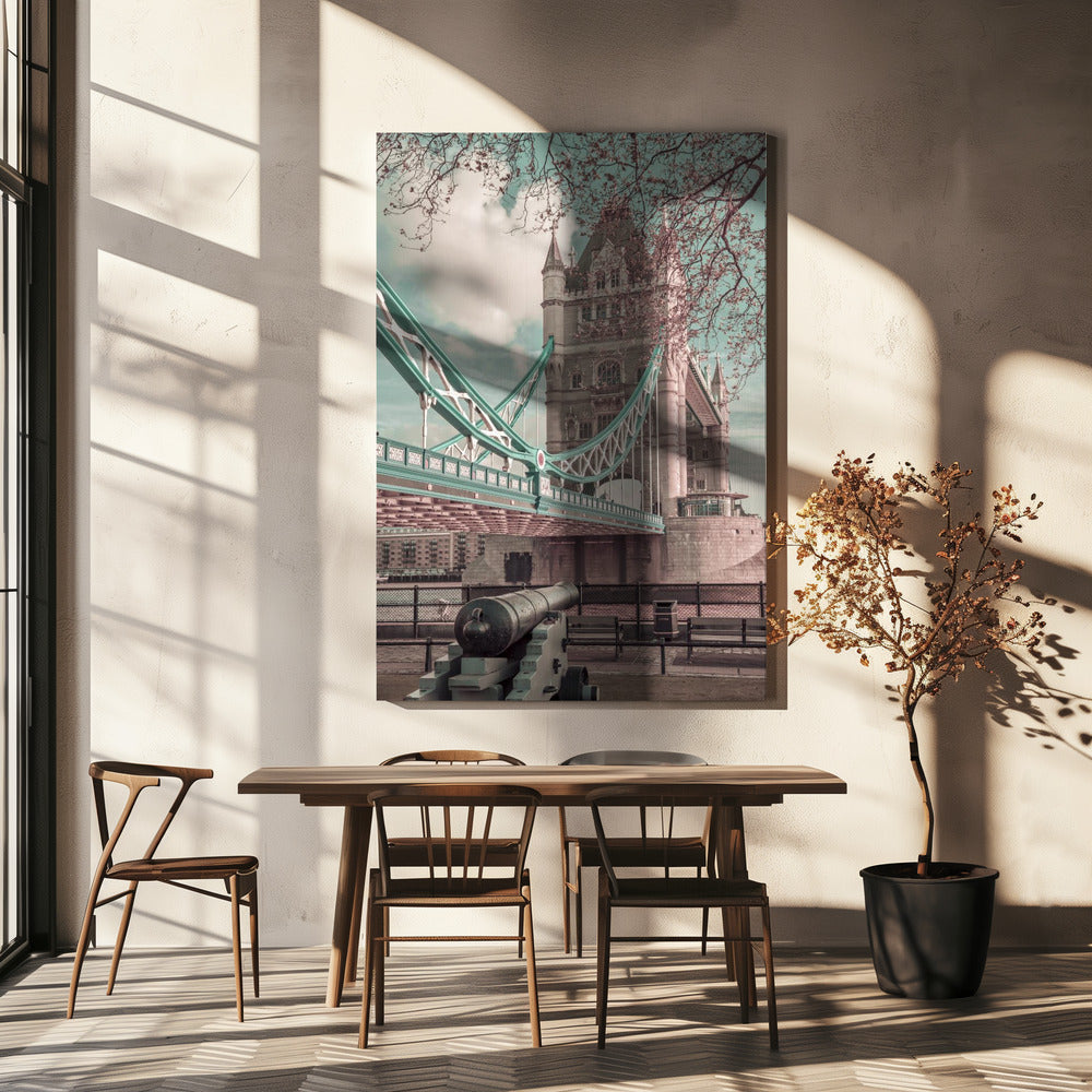  LONDON Tower Bridge in Detail | urban vintage style Wall Artwork In White Floating Frame