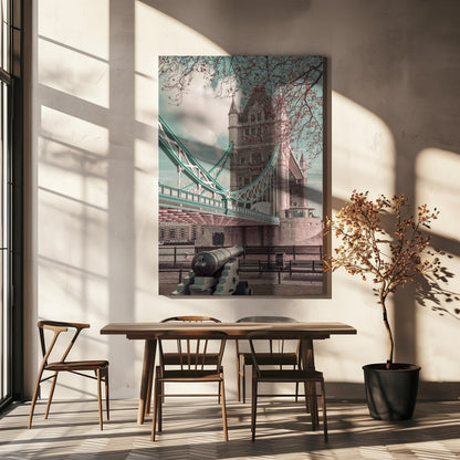 LONDON Tower Bridge in Detail | urban vintage style Wall Artwork In White Floating Frame