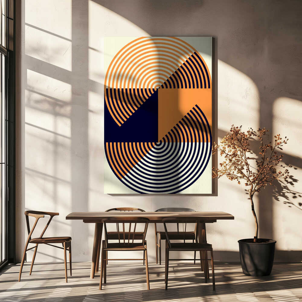 Wall art Concentric Circles in Vibrant Orange and Blue