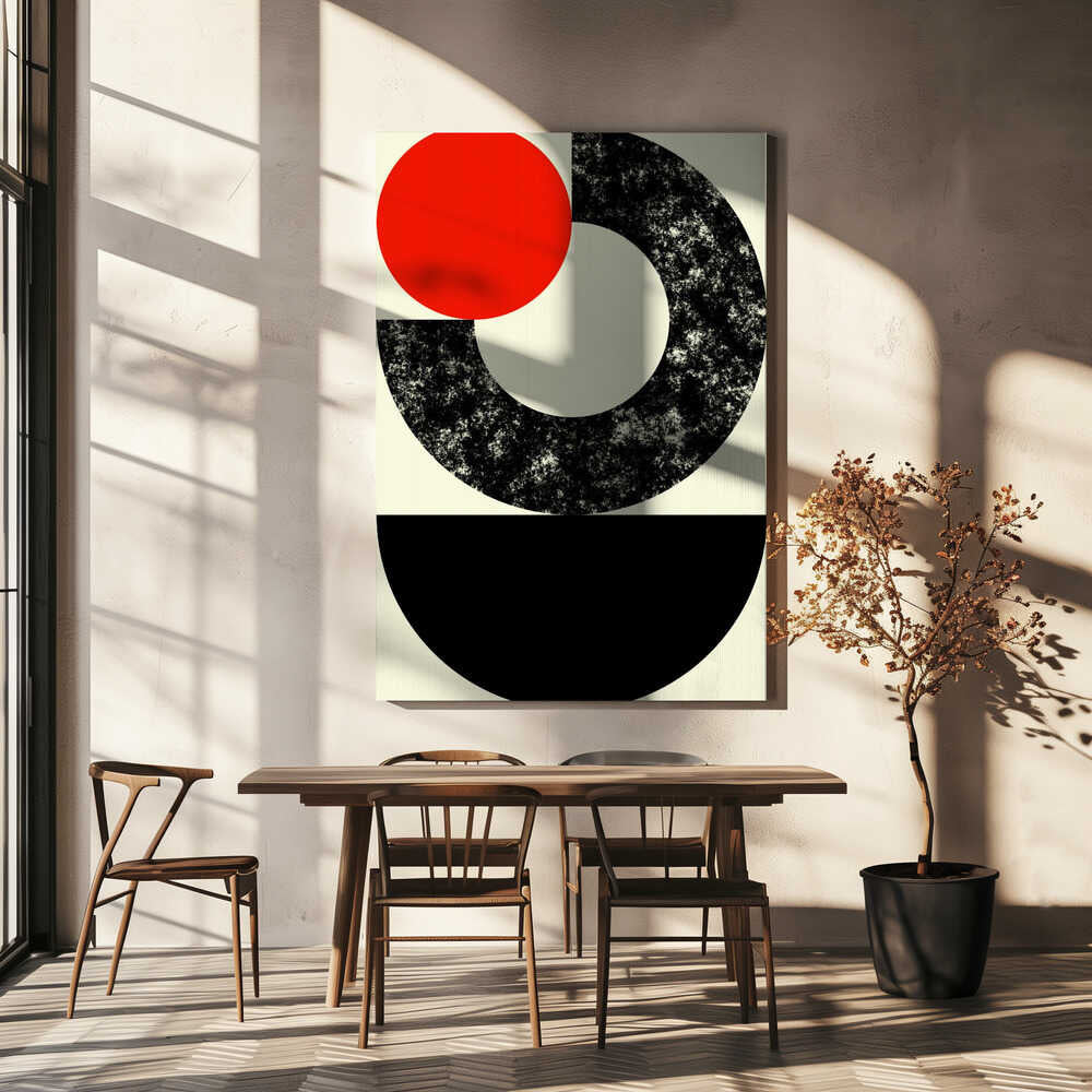 Wall art Geometric Shapes with a Bold Red Circle