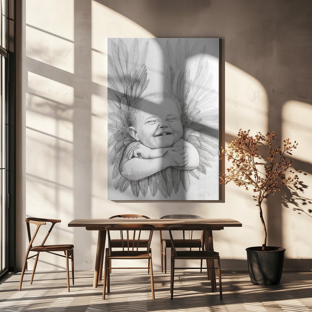 canvas prints Joyful Baby With Angelic Wings36X48inches- Black Frame