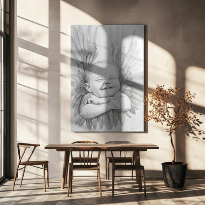 canvas prints Joyful Baby With Angelic Wings36X48inches- Black Frame
