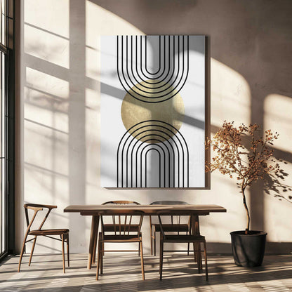 Wall art Golden Textured Circle and Bold Black Lines