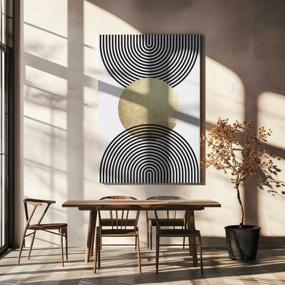 Wall art Golden Textured Circle and Bold Black Lines