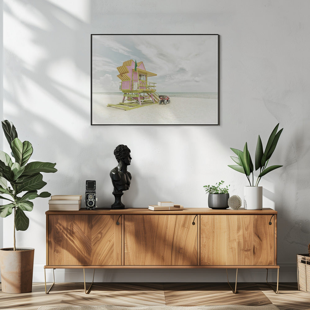  MIAMI BEACH Vintage Florida Flair Wall Artwork In White Floating Frame