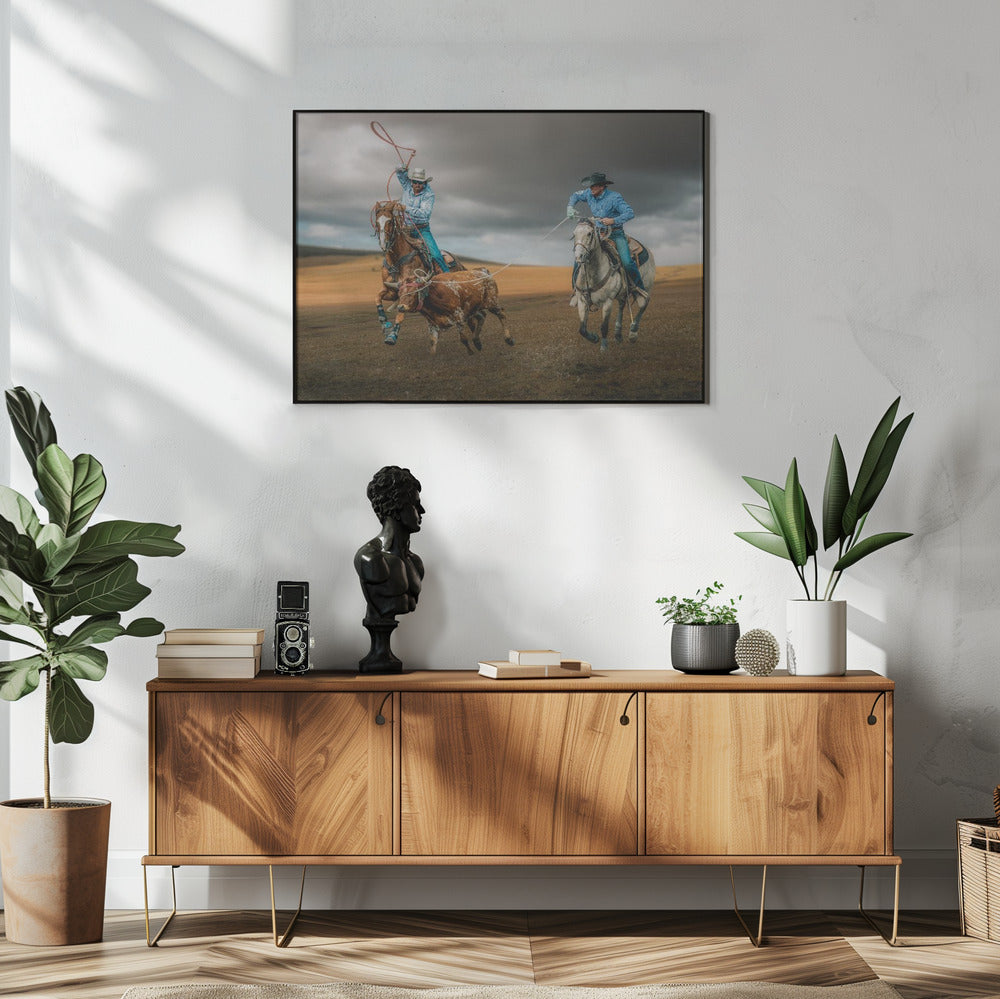  Team Roping Wall Artwork In White Floating Frame