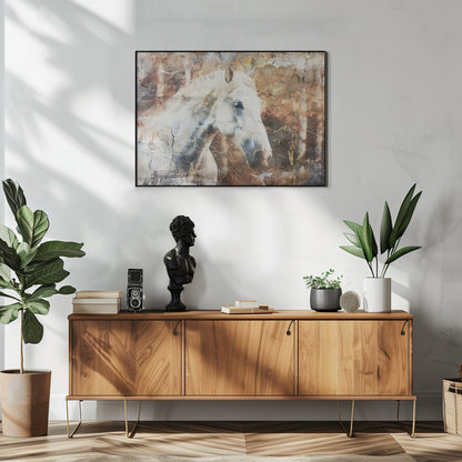  Horse Animal Vintage Art Illustration Wallart 05 Wall Artwork In White Floating Frame