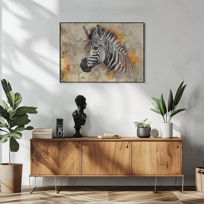  Zebra Animal Vintage Art Illustration Wallart 06 Wall Artwork In White Floating Frame