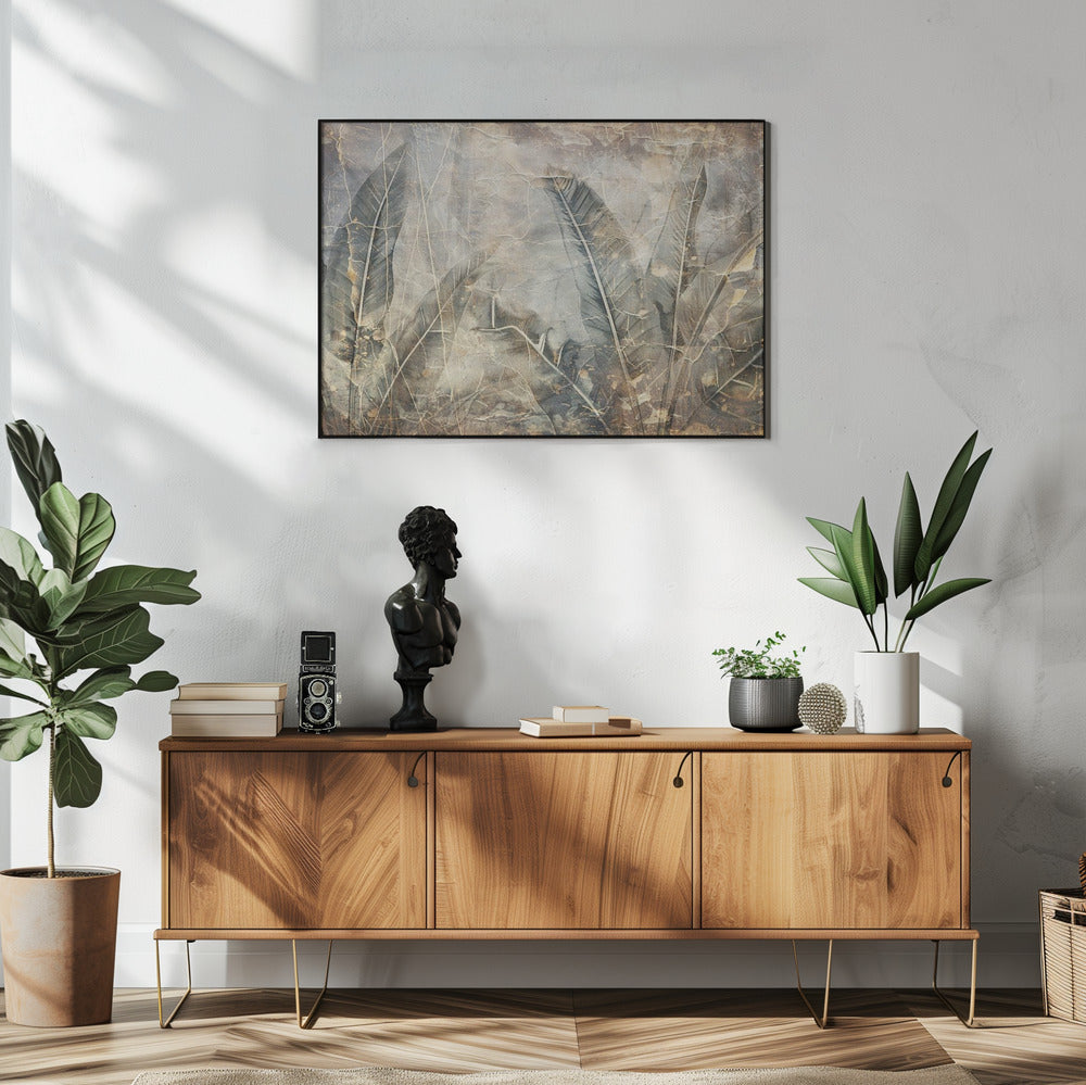  Jungle Leaves Art Illustration Wallart 09 Wall Artwork In White Floating Frame