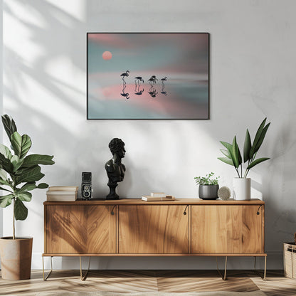  Family flamingos. Wall Artwork In White Floating Frame