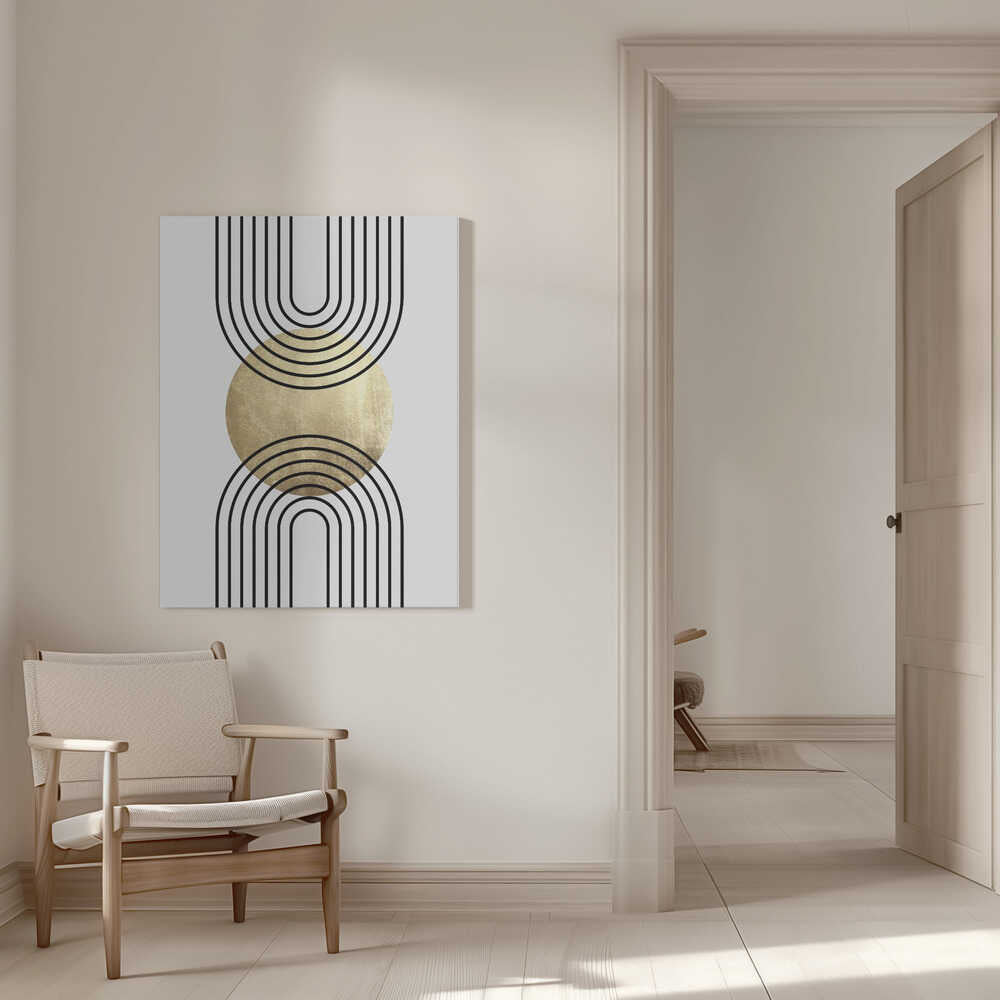 Wall art Golden Textured Circle and Bold Black Lines