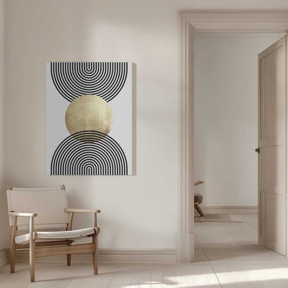 Wall art Golden Textured Circle and Bold Black Lines