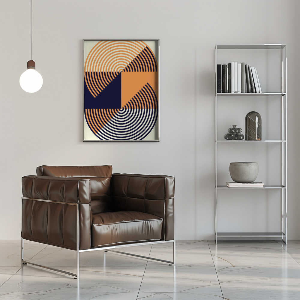 Wall art Concentric Circles in Vibrant Orange and Blue