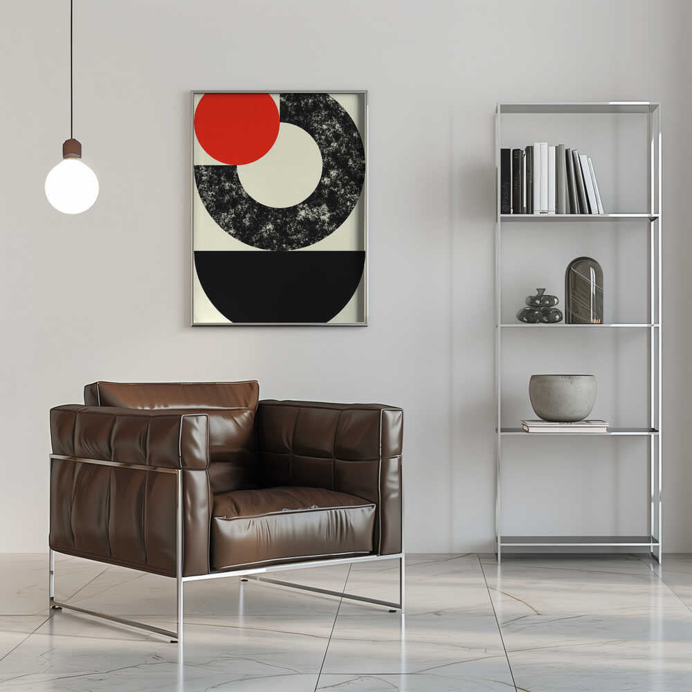 Wall art Geometric Shapes with a Bold Red Circle