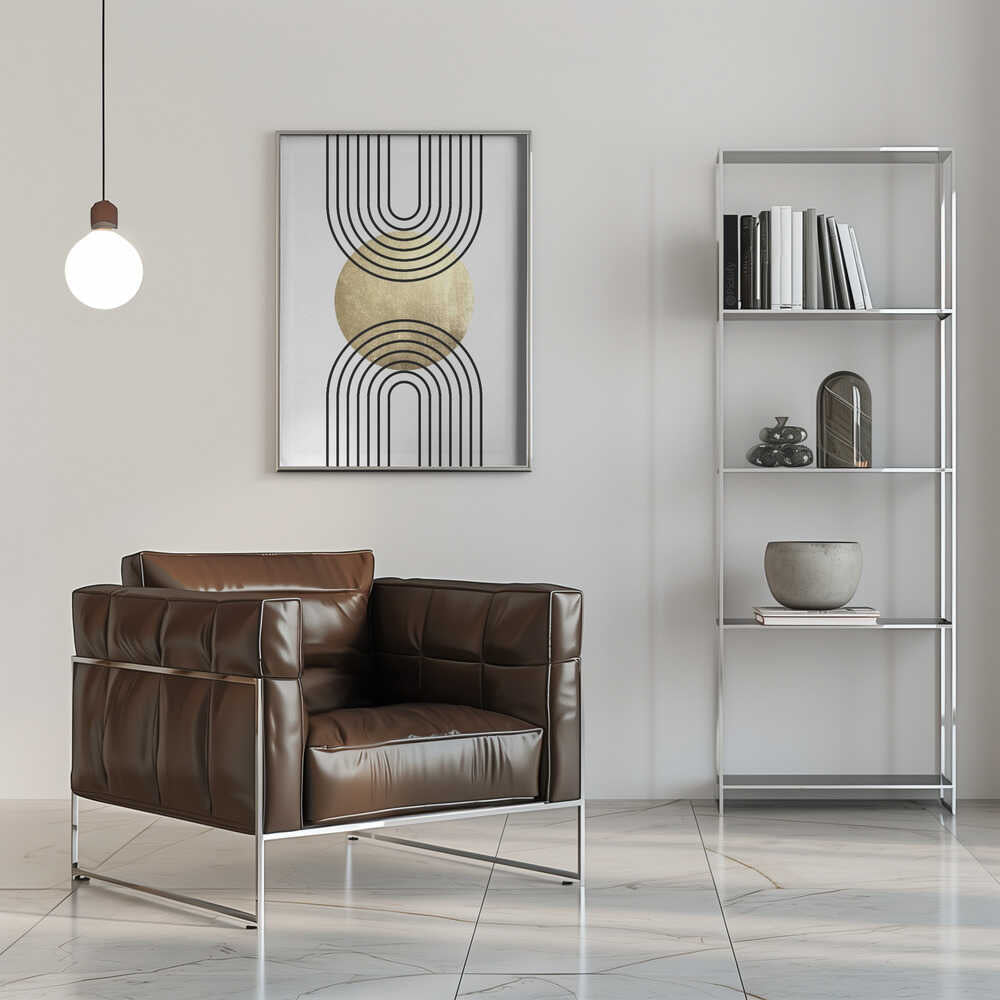 Wall art Golden Textured Circle and Bold Black Lines