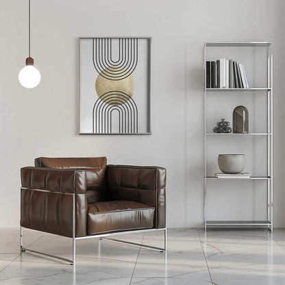Wall art Golden Textured Circle and Bold Black Lines