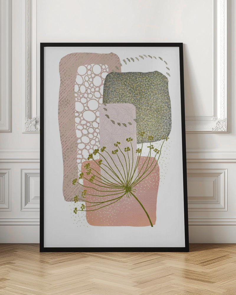  Delicate Pink and Green-2 Wall Artwork In Black Floating Frame