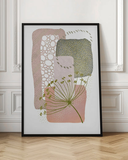  Delicate Pink and Green-2 Wall Artwork In Black Floating Frame