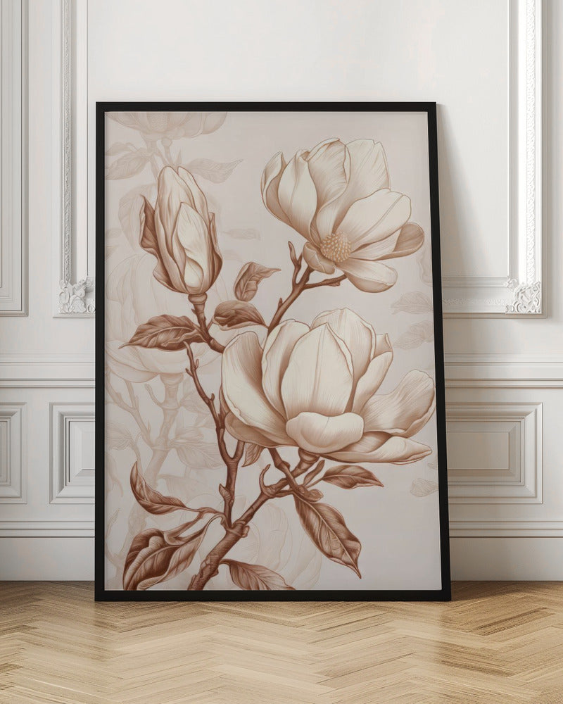  Beige Flowers 1 Wall Artwork In Black Floating Frame