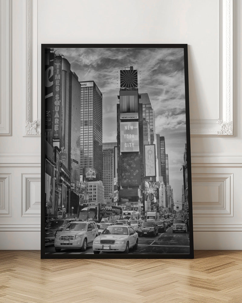  NEW YORK CITY Times Square - Monochrome Wall Artwork In Black Floating Frame