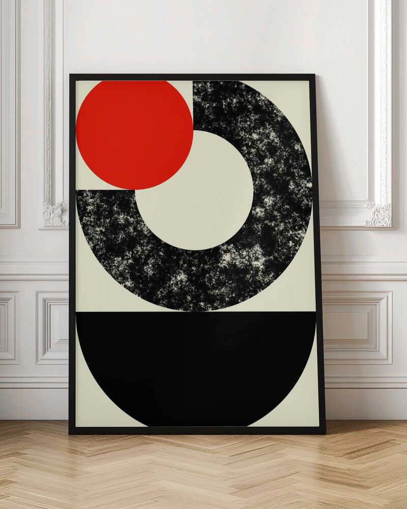 Wall art Geometric Shapes with a Bold Red Circle