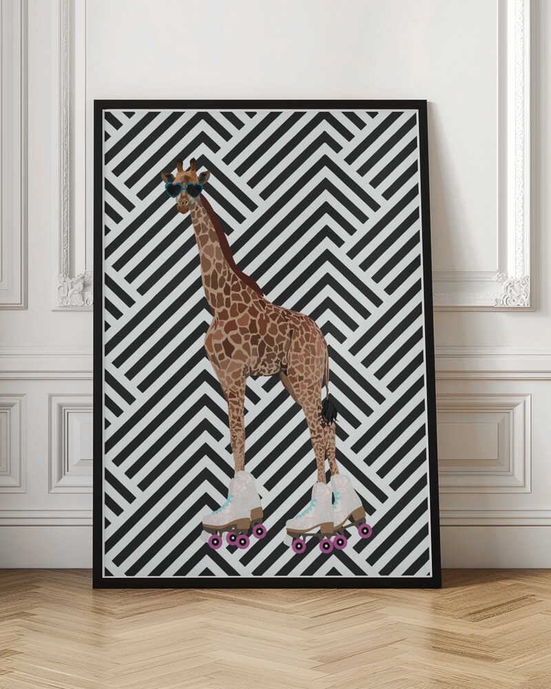 Wall art Giraffe Rollerskates retro