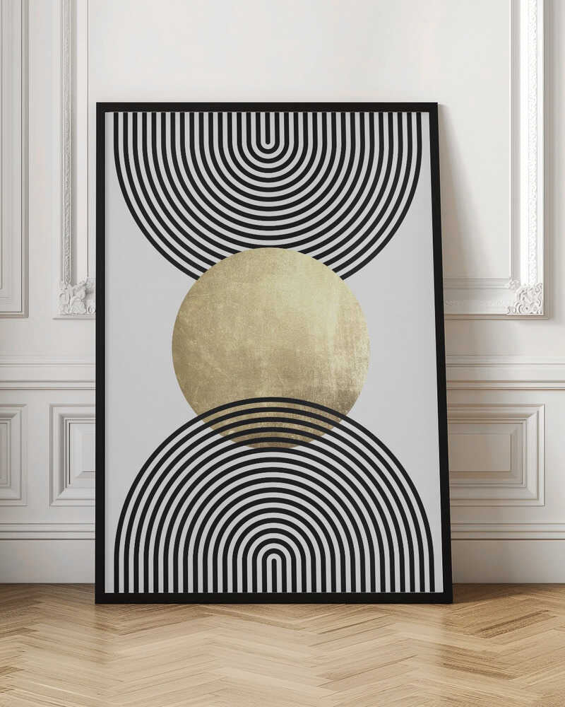Wall art Golden Textured Circle and Bold Black Lines