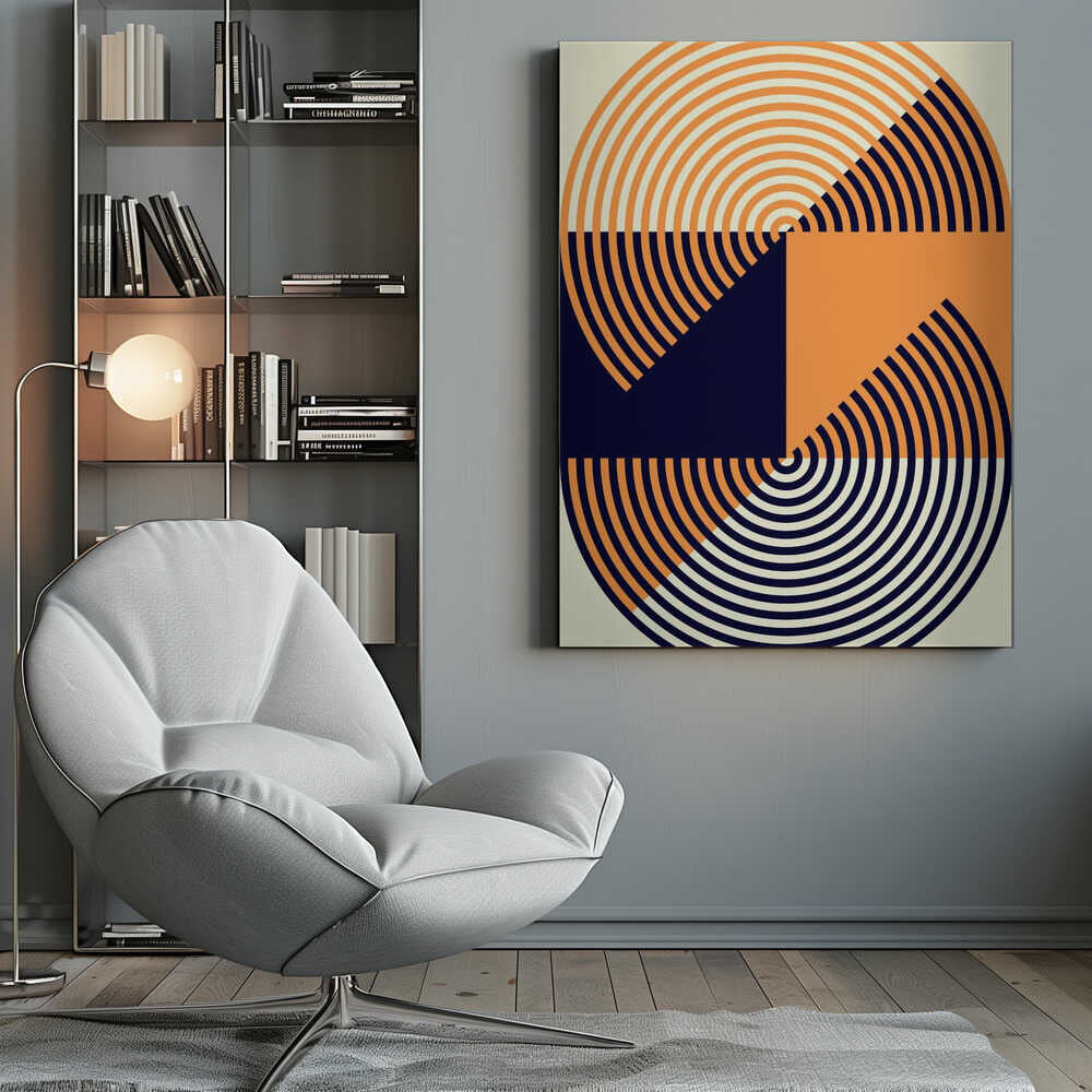 Wall art Concentric Circles in Vibrant Orange and Blue