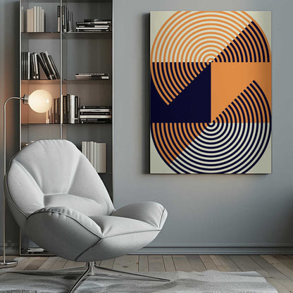 Wall art Concentric Circles in Vibrant Orange and Blue