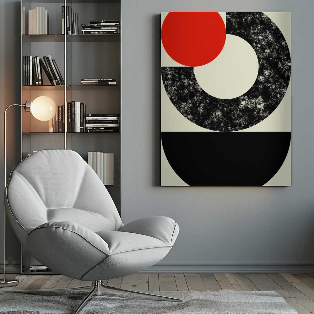 Wall art Geometric Shapes with a Bold Red Circle