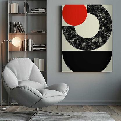 Wall art Geometric Shapes with a Bold Red Circle