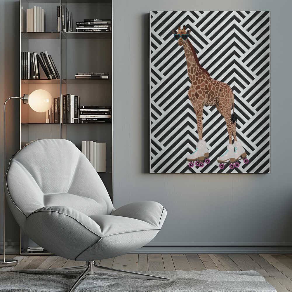 Wall art Giraffe Rollerskates retro
