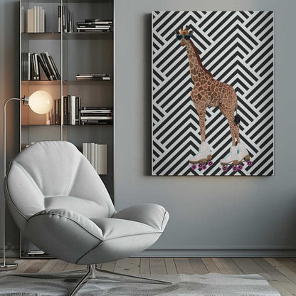 Wall art Giraffe Rollerskates retro