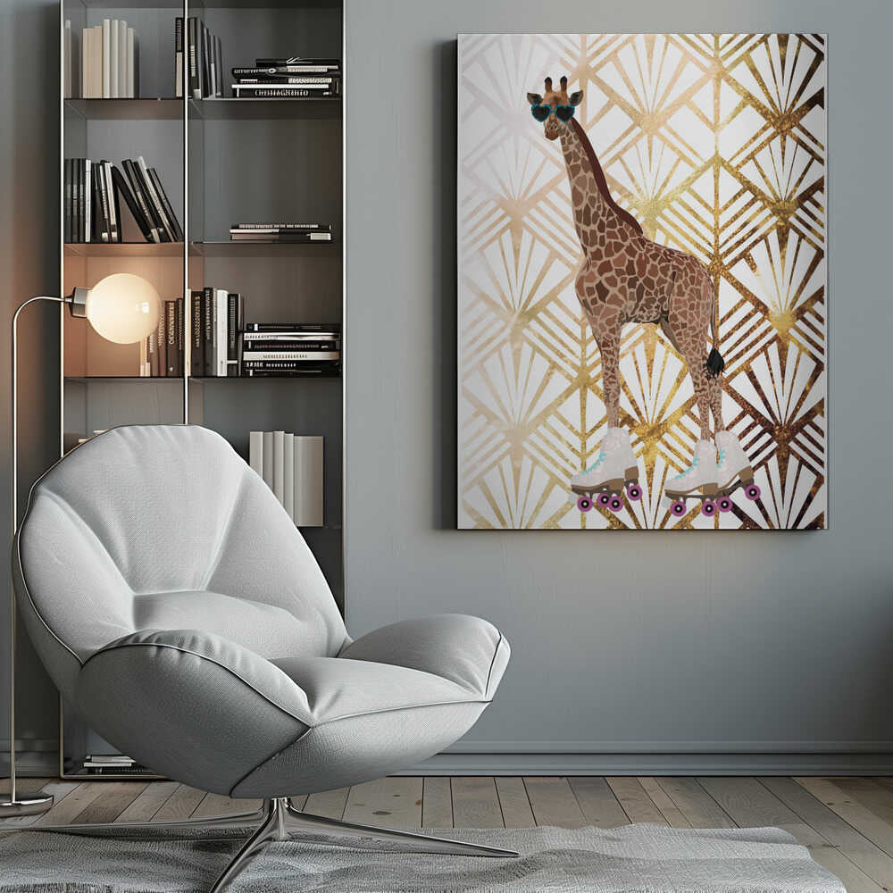Wall art Giraffe Rollerskates Art Deco