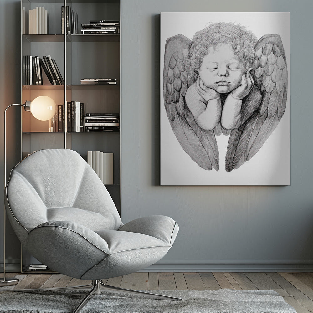 canvas prints Sleeping Cherub With Curly Hairinches- 