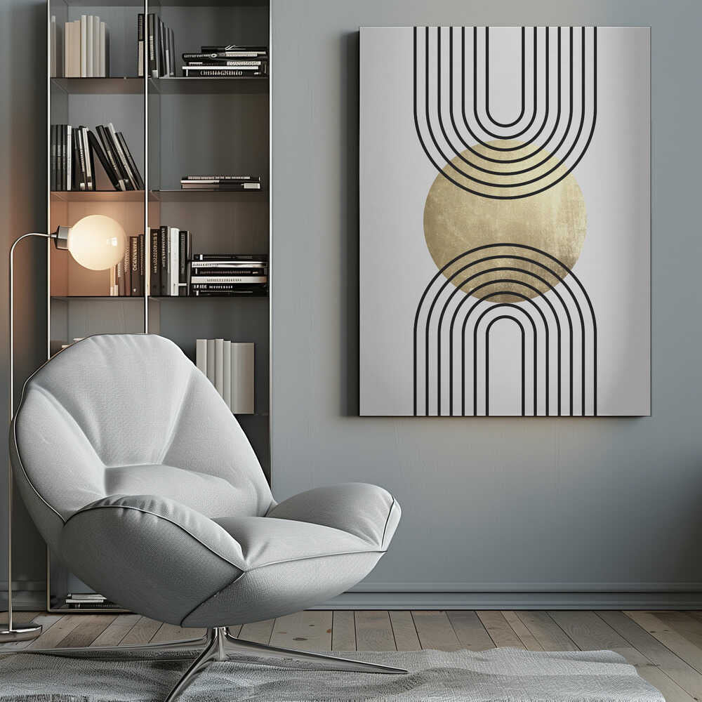 Wall art Golden Textured Circle and Bold Black Lines
