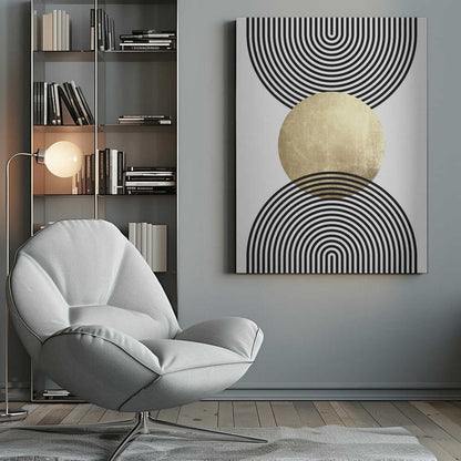 Wall art Golden Textured Circle and Bold Black Lines