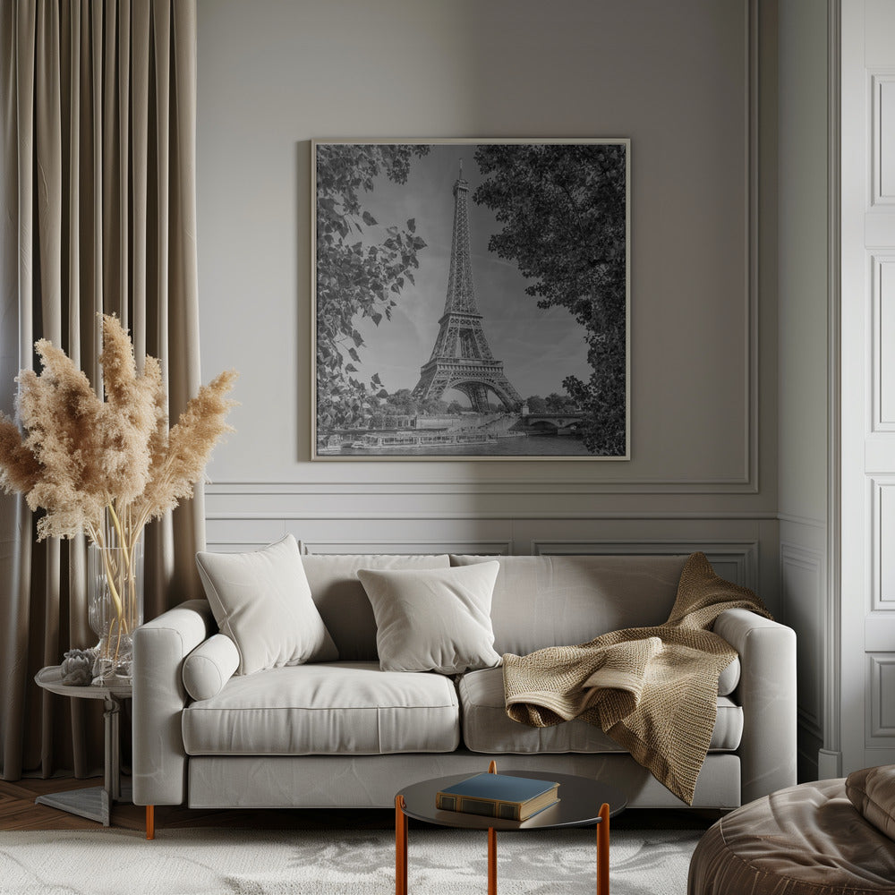  PARIS Eiffel Tower &amp; River Seine - Monochrome Wall Artwork 0