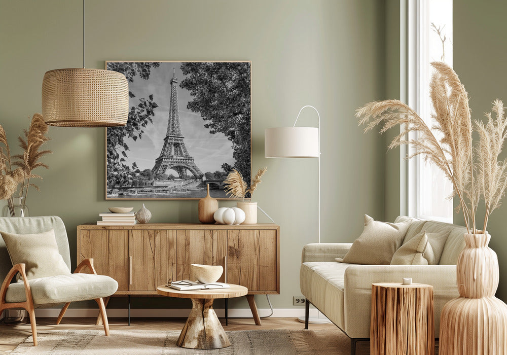  PARIS Eiffel Tower &amp; River Seine - Monochrome Wall Artwork 0