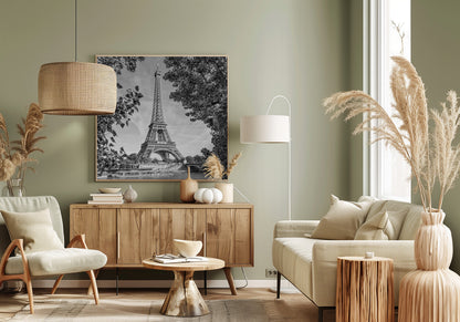  PARIS Eiffel Tower &amp; River Seine - Monochrome Wall Artwork 0