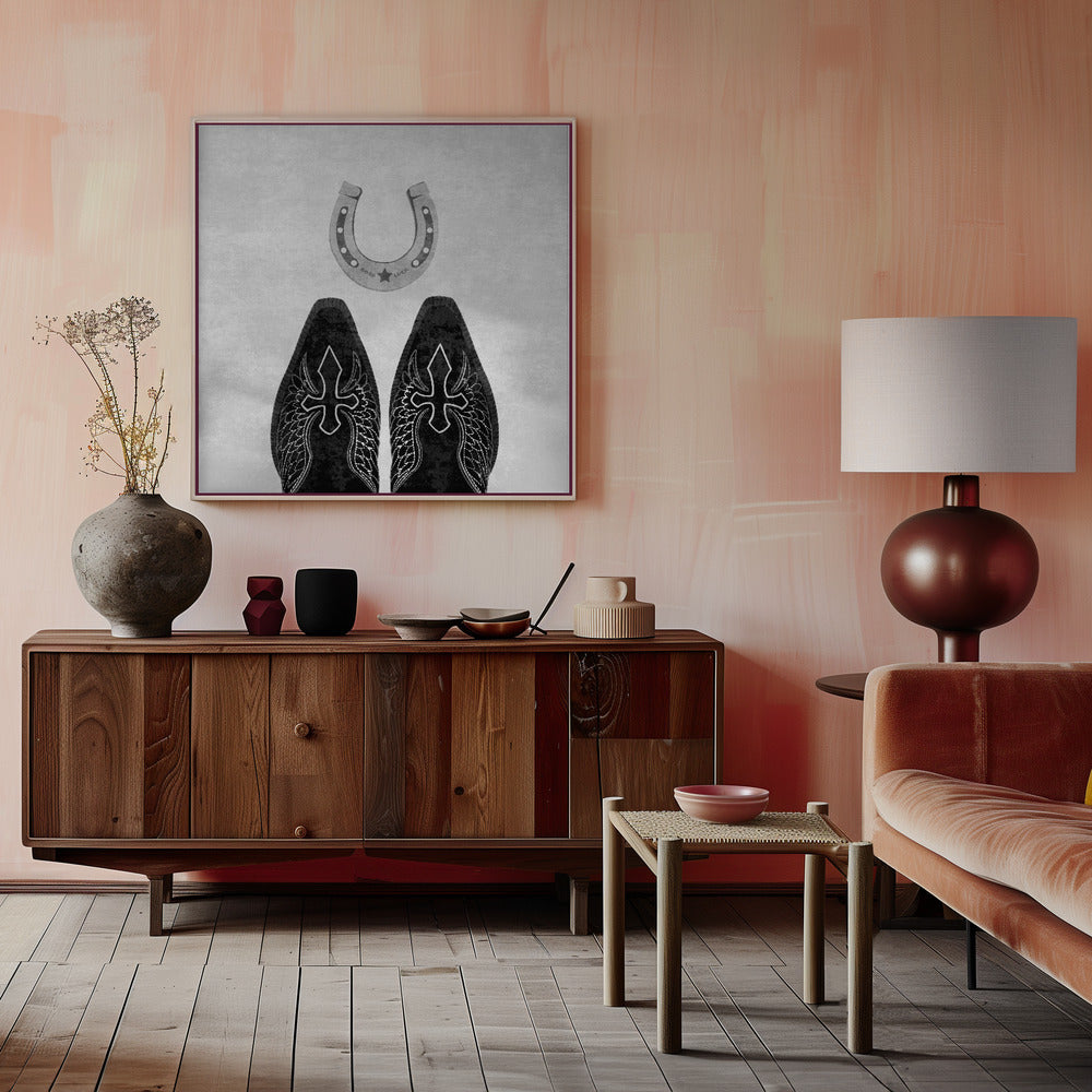  Bw Cowboy Boots and Horseshoe Wall Artwork 0