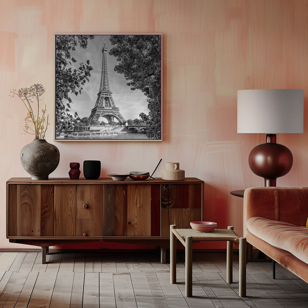  PARIS Eiffel Tower &amp; River Seine - Monochrome Wall Artwork 0