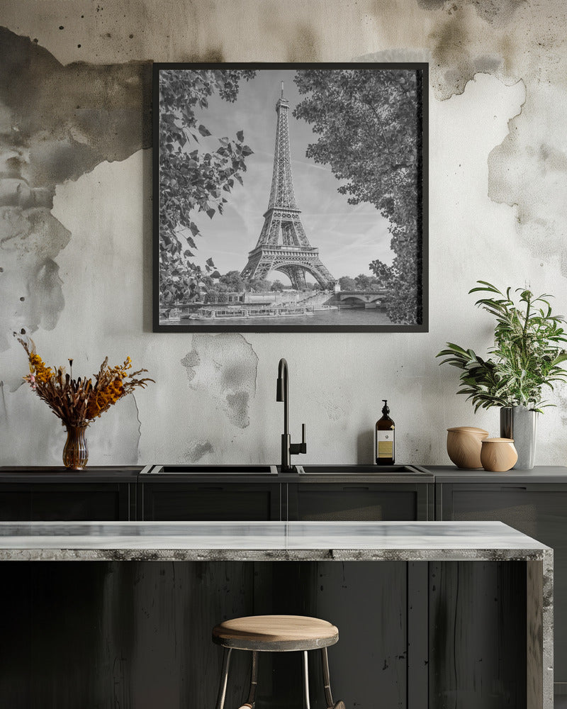  PARIS Eiffel Tower &amp; River Seine - Monochrome Wall Artwork 0