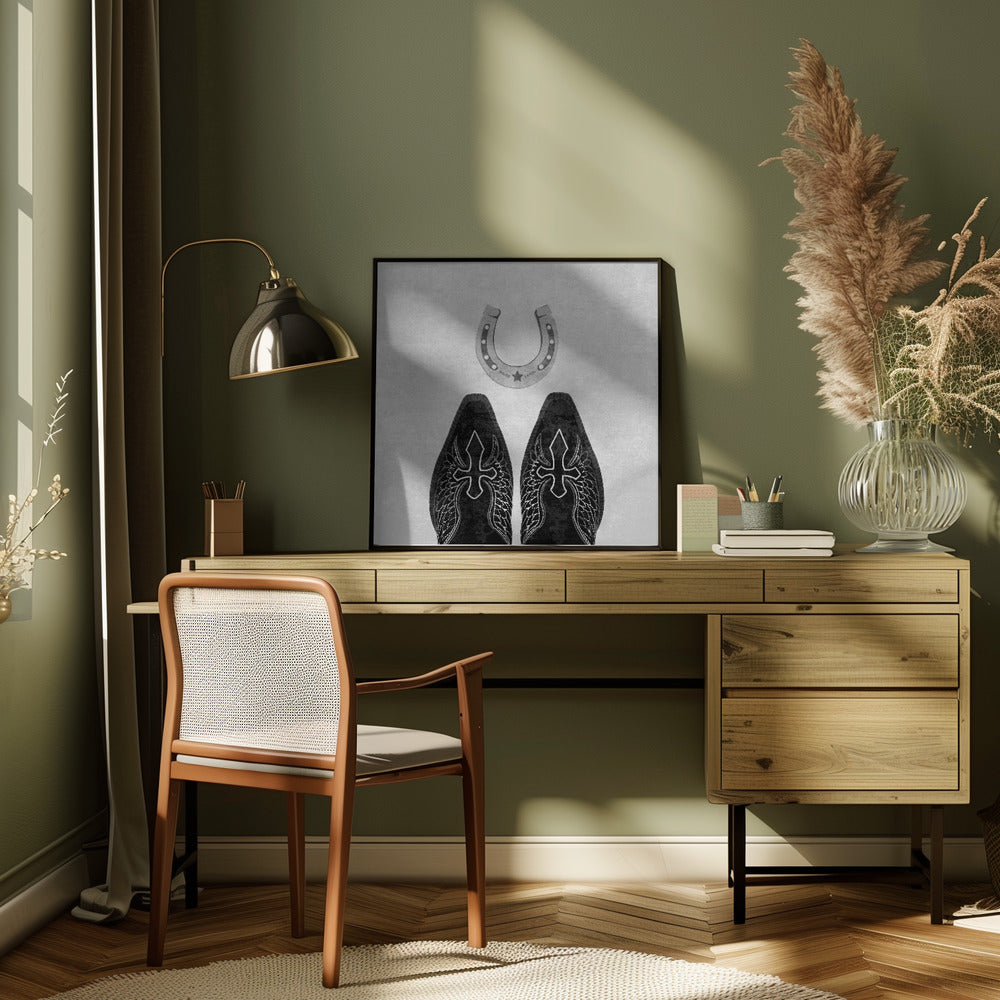  Bw Cowboy Boots and Horseshoe Wall Artwork 0