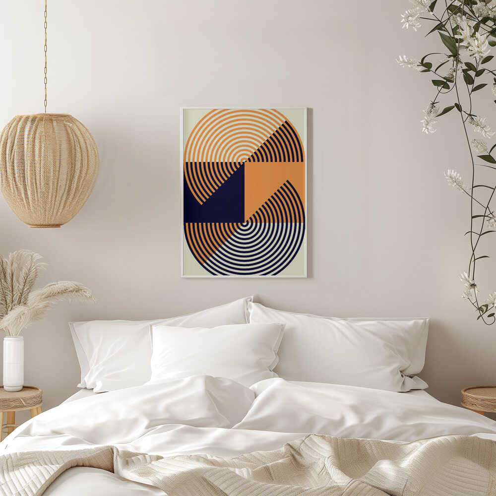 Wall art Concentric Circles in Vibrant Orange and Blue
